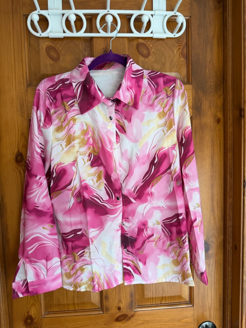 Women's Pink Marble-Print Button-Down Shirt